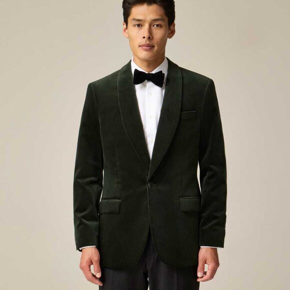 Men's 38S J Crew Ludlow slim-fit shawl-collar tuxedo jacket green